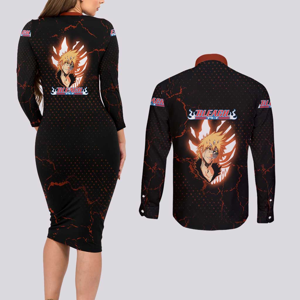 Ichigo Kurosaki Bleach Couples Matching Long Sleeve Bodycon Dress and Long Sleeve Button Shirt Fiery Anime Grunge Aesthetic