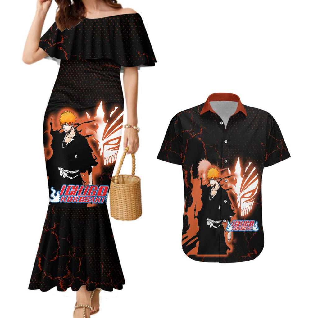 Ichigo Kurosaki Bleach Couples Matching Mermaid Dress and Hawaiian Shirt Fiery Anime Grunge Aesthetic