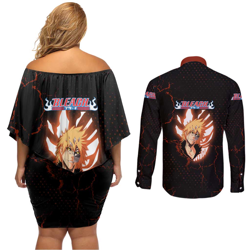 Ichigo Kurosaki Bleach Couples Matching Off Shoulder Short Dress and Long Sleeve Button Shirt Fiery Anime Grunge Aesthetic
