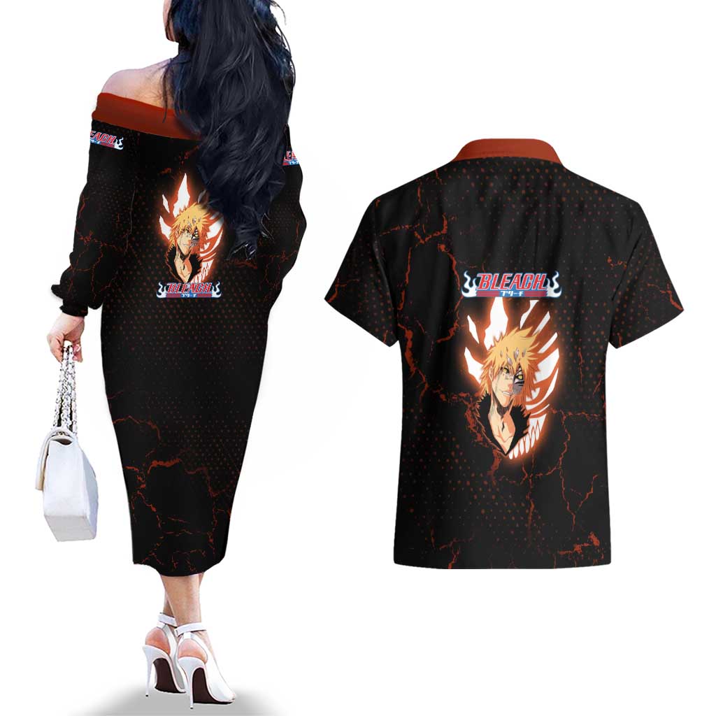 Ichigo Kurosaki Bleach Couples Matching Off The Shoulder Long Sleeve Dress and Hawaiian Shirt Fiery Anime Grunge Aesthetic