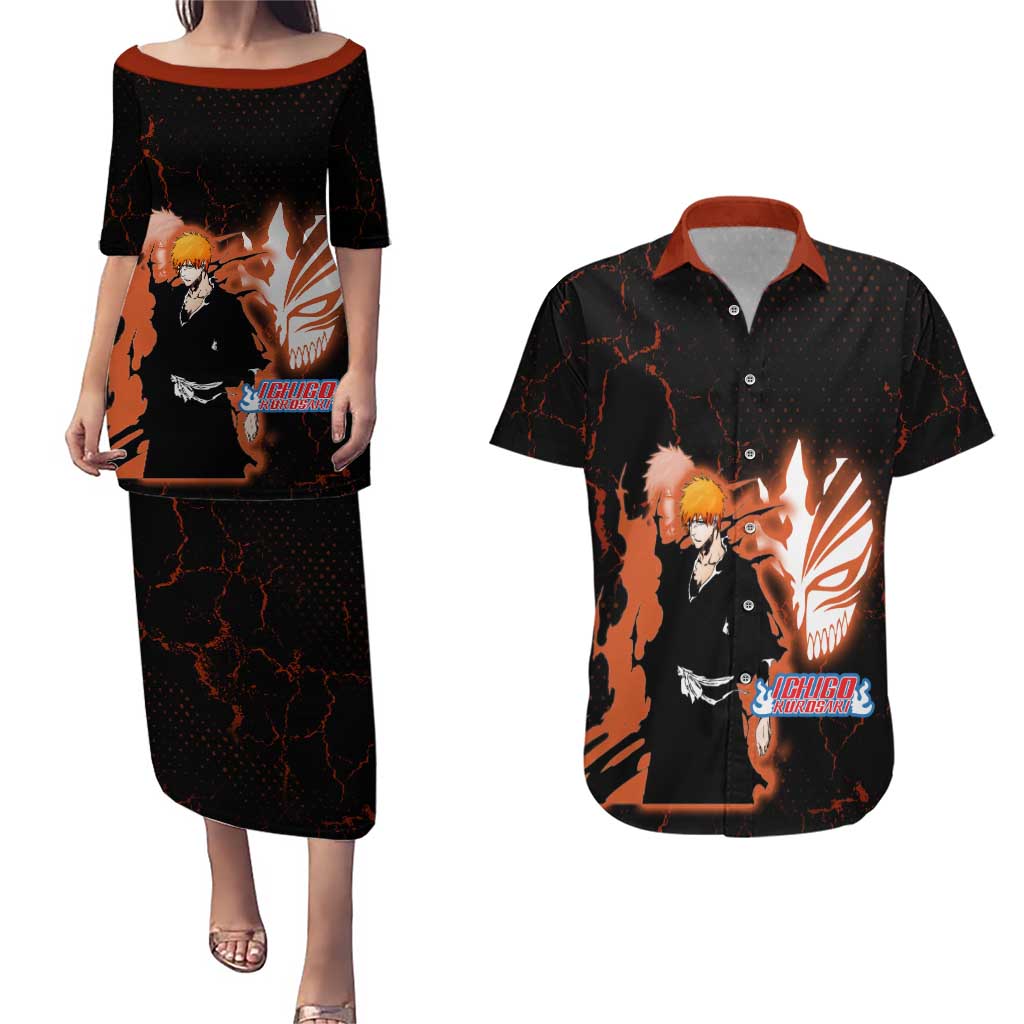 Ichigo Kurosaki Bleach Couples Matching Puletasi and Hawaiian Shirt Fiery Anime Grunge Aesthetic