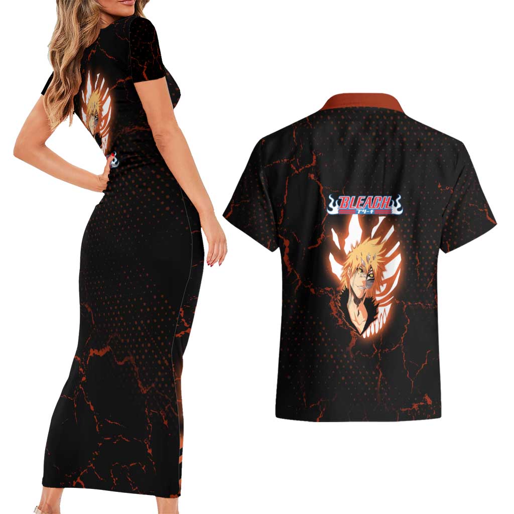 Ichigo Kurosaki Bleach Couples Matching Short Sleeve Bodycon Dress and Hawaiian Shirt Fiery Anime Grunge Aesthetic