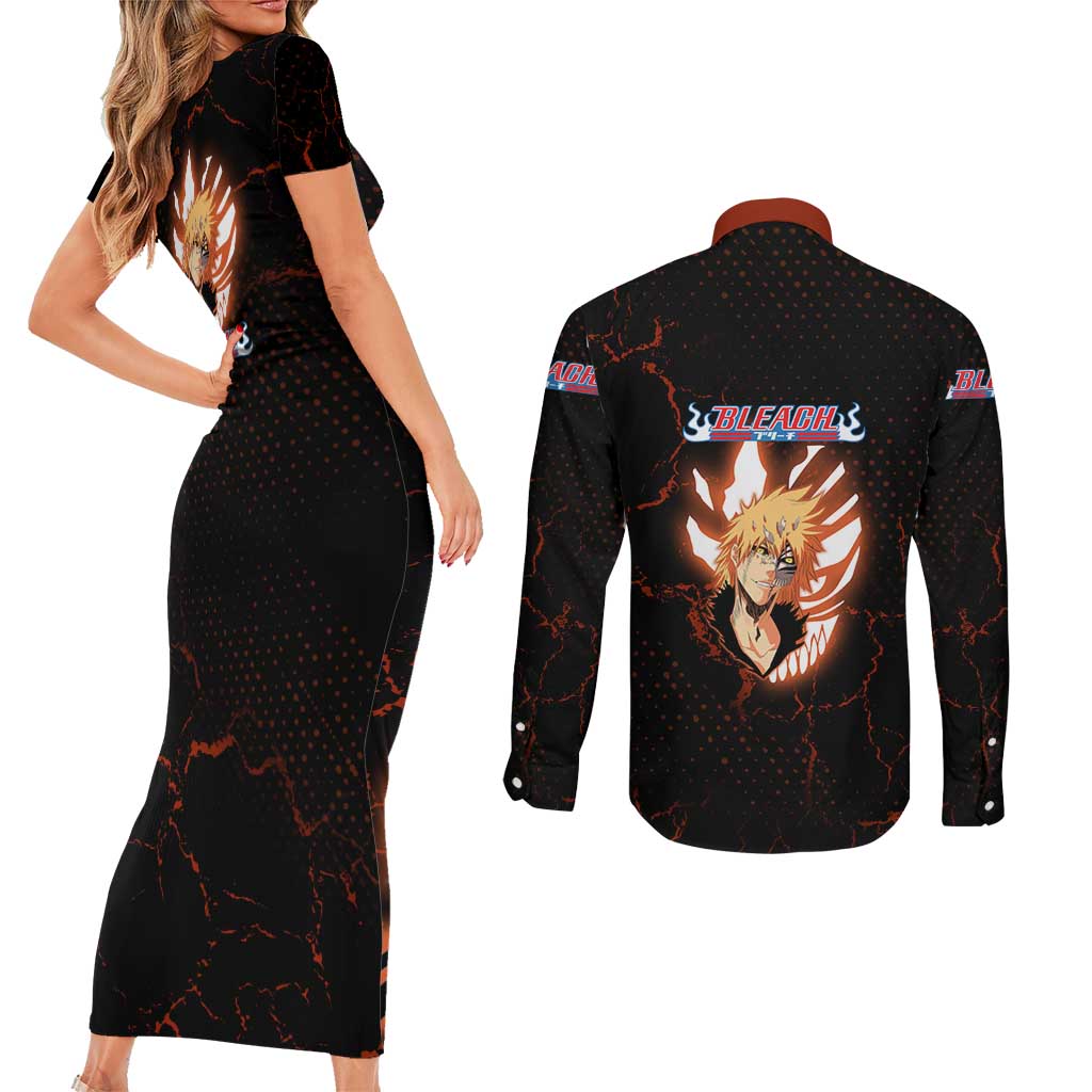 Ichigo Kurosaki Bleach Couples Matching Short Sleeve Bodycon Dress and Long Sleeve Button Shirt Fiery Anime Grunge Aesthetic