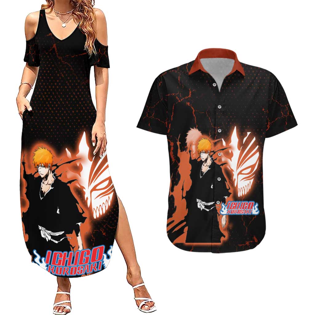 Ichigo Kurosaki Bleach Couples Matching Summer Maxi Dress and Hawaiian Shirt Fiery Anime Grunge Aesthetic