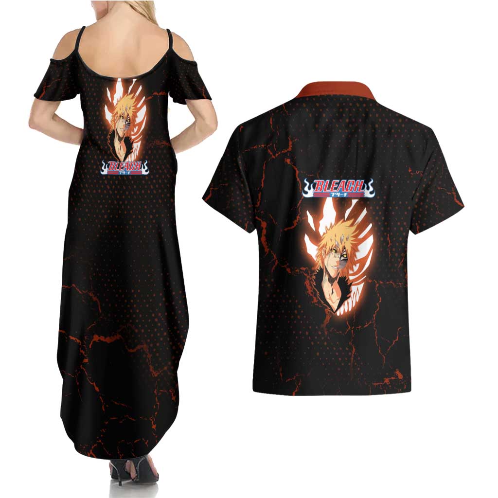 Ichigo Kurosaki Bleach Couples Matching Summer Maxi Dress and Hawaiian Shirt Fiery Anime Grunge Aesthetic