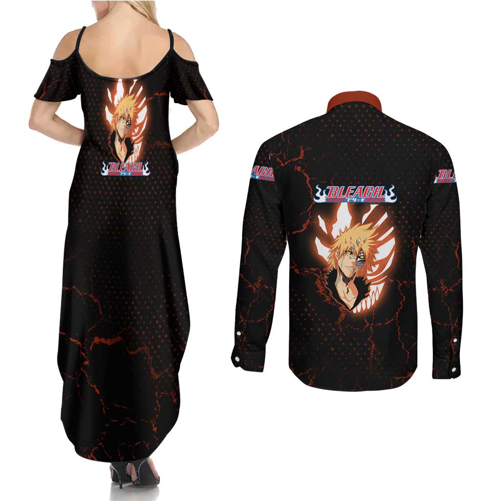 Ichigo Kurosaki Bleach Couples Matching Summer Maxi Dress and Long Sleeve Button Shirt Fiery Anime Grunge Aesthetic