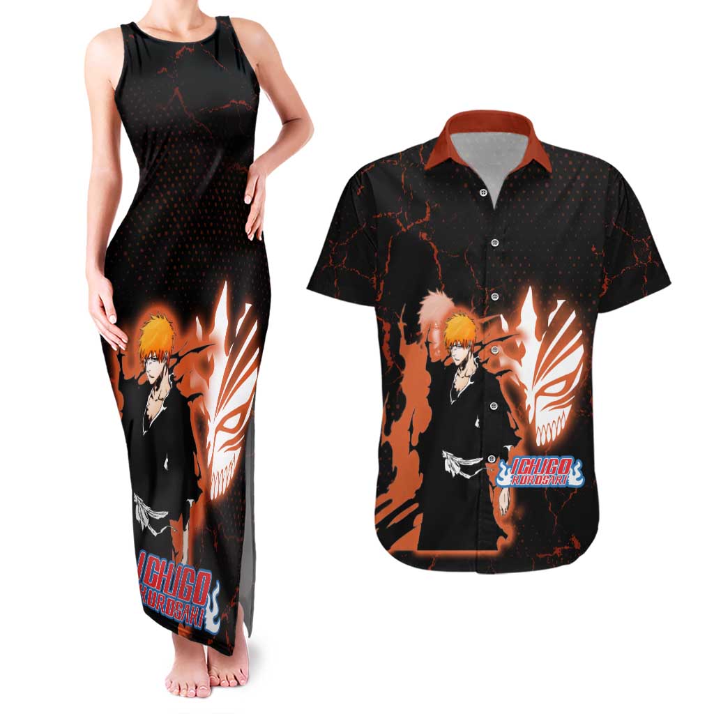 Ichigo Kurosaki Bleach Couples Matching Tank Maxi Dress and Hawaiian Shirt Fiery Anime Grunge Aesthetic