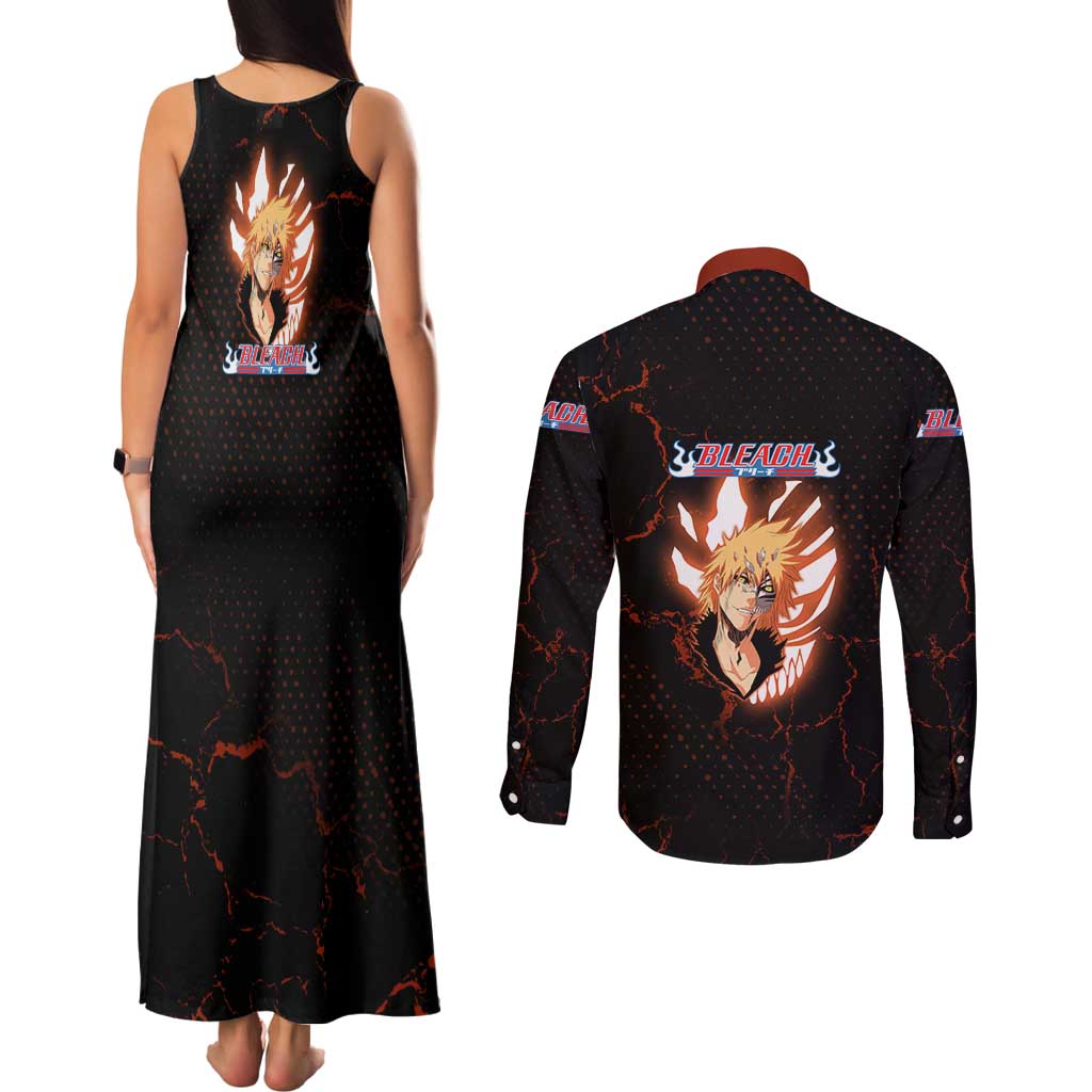 Ichigo Kurosaki Bleach Couples Matching Tank Maxi Dress and Long Sleeve Button Shirt Fiery Anime Grunge Aesthetic