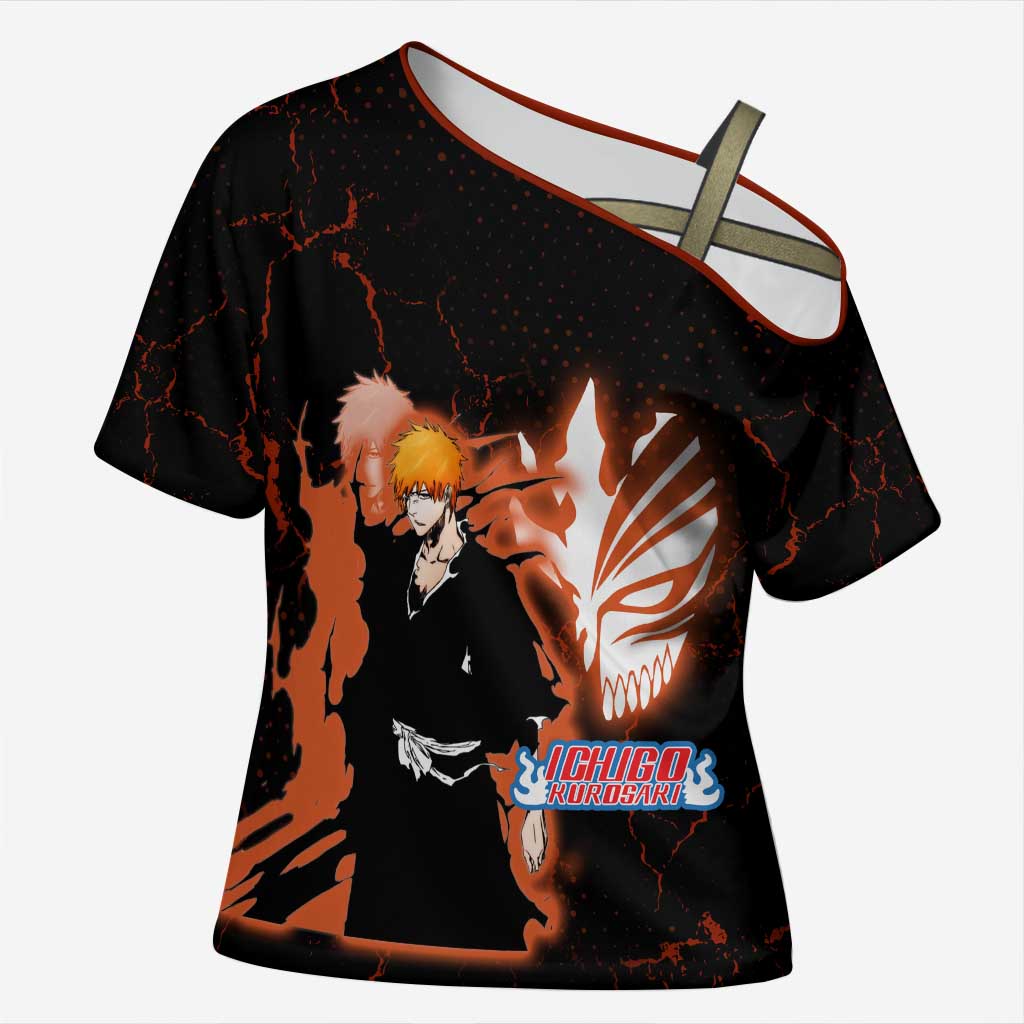 Ichigo Kurosaki Bleach Cross Shoulder Shirt Fiery Anime Grunge Aesthetic