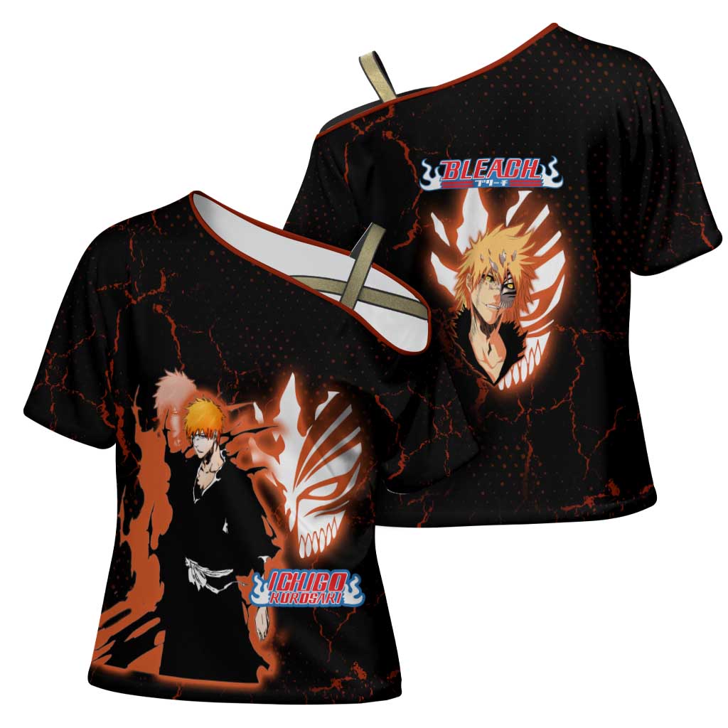 Ichigo Kurosaki Bleach Cross Shoulder Shirt Fiery Anime Grunge Aesthetic