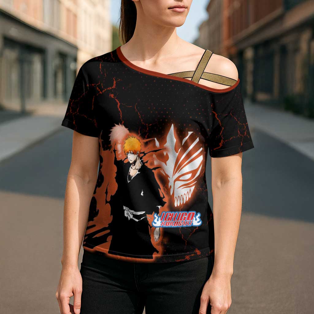 Ichigo Kurosaki Bleach Cross Shoulder Shirt Fiery Anime Grunge Aesthetic