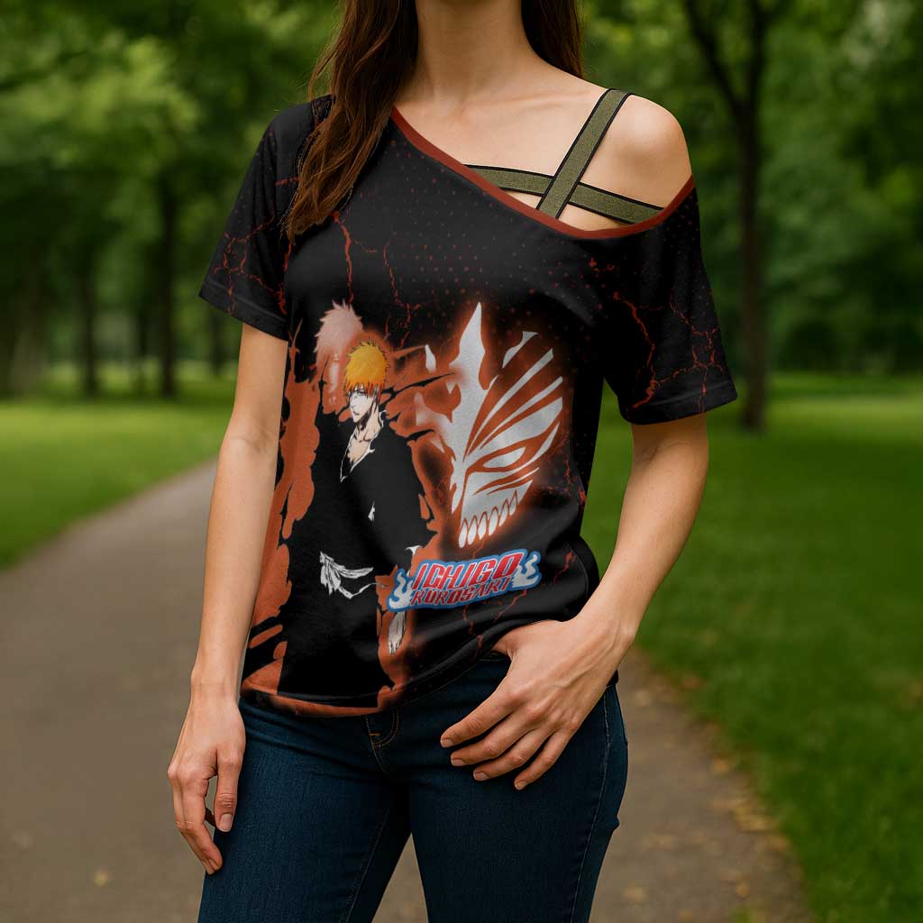 Ichigo Kurosaki Bleach Cross Shoulder Shirt Fiery Anime Grunge Aesthetic