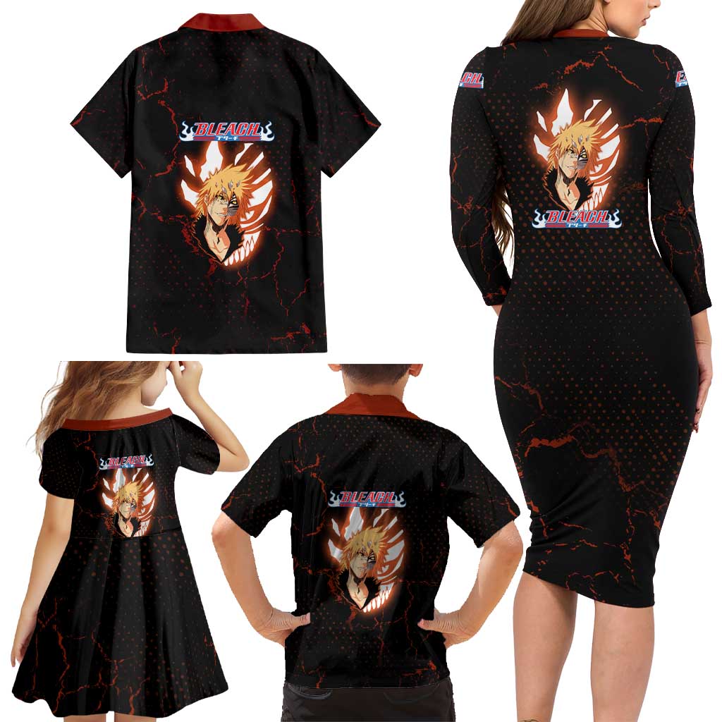 Ichigo Kurosaki Bleach Family Matching Long Sleeve Bodycon Dress and Hawaiian Shirt Fiery Anime Grunge Aesthetic