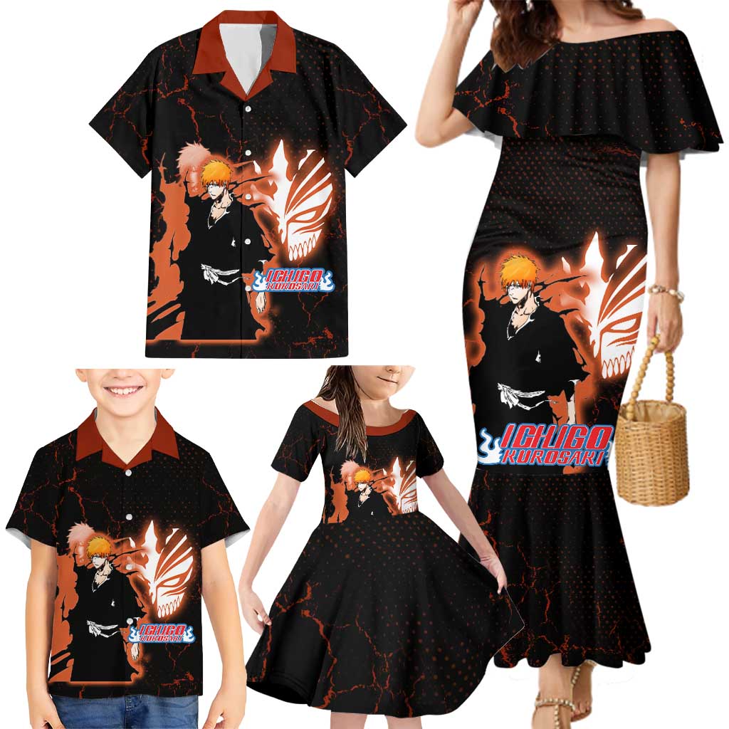 Ichigo Kurosaki Bleach Family Matching Mermaid Dress and Hawaiian Shirt Fiery Anime Grunge Aesthetic