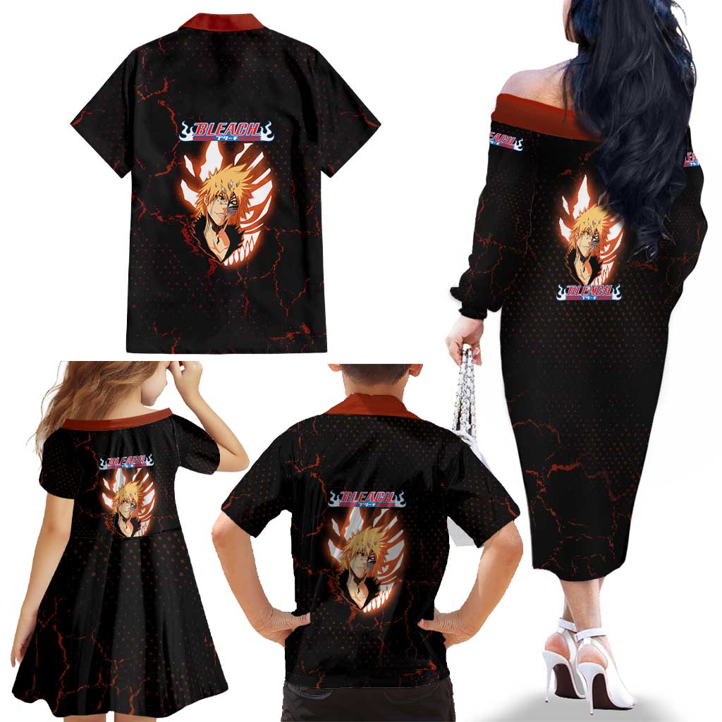 Ichigo Kurosaki Bleach Family Matching Off The Shoulder Long Sleeve Dress and Hawaiian Shirt Fiery Anime Grunge Aesthetic
