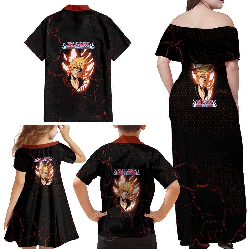 Ichigo Kurosaki Bleach Family Matching Off Shoulder Maxi Dress and Hawaiian Shirt Fiery Anime Grunge Aesthetic