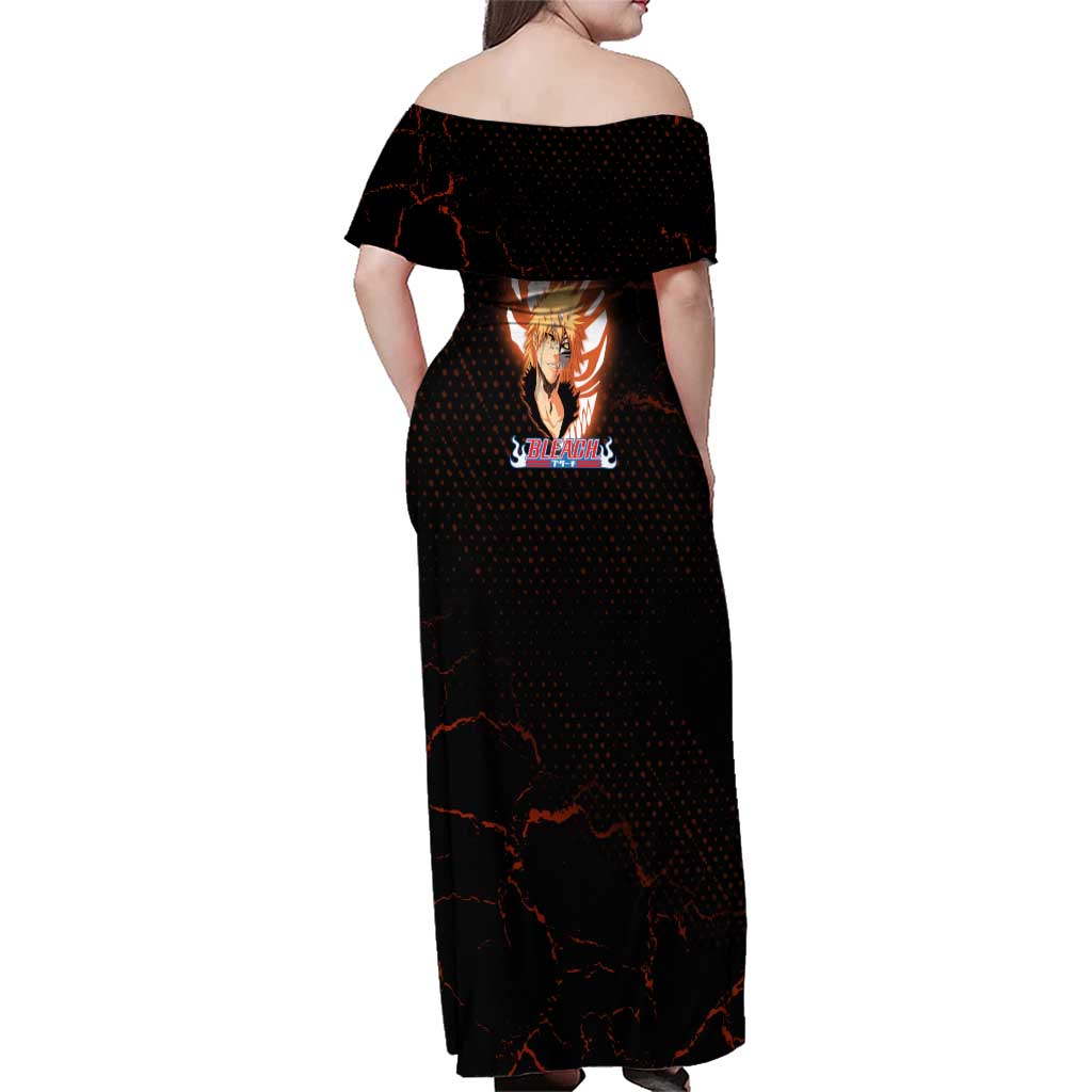 Ichigo Kurosaki Bleach Family Matching Off Shoulder Maxi Dress and Hawaiian Shirt Fiery Anime Grunge Aesthetic