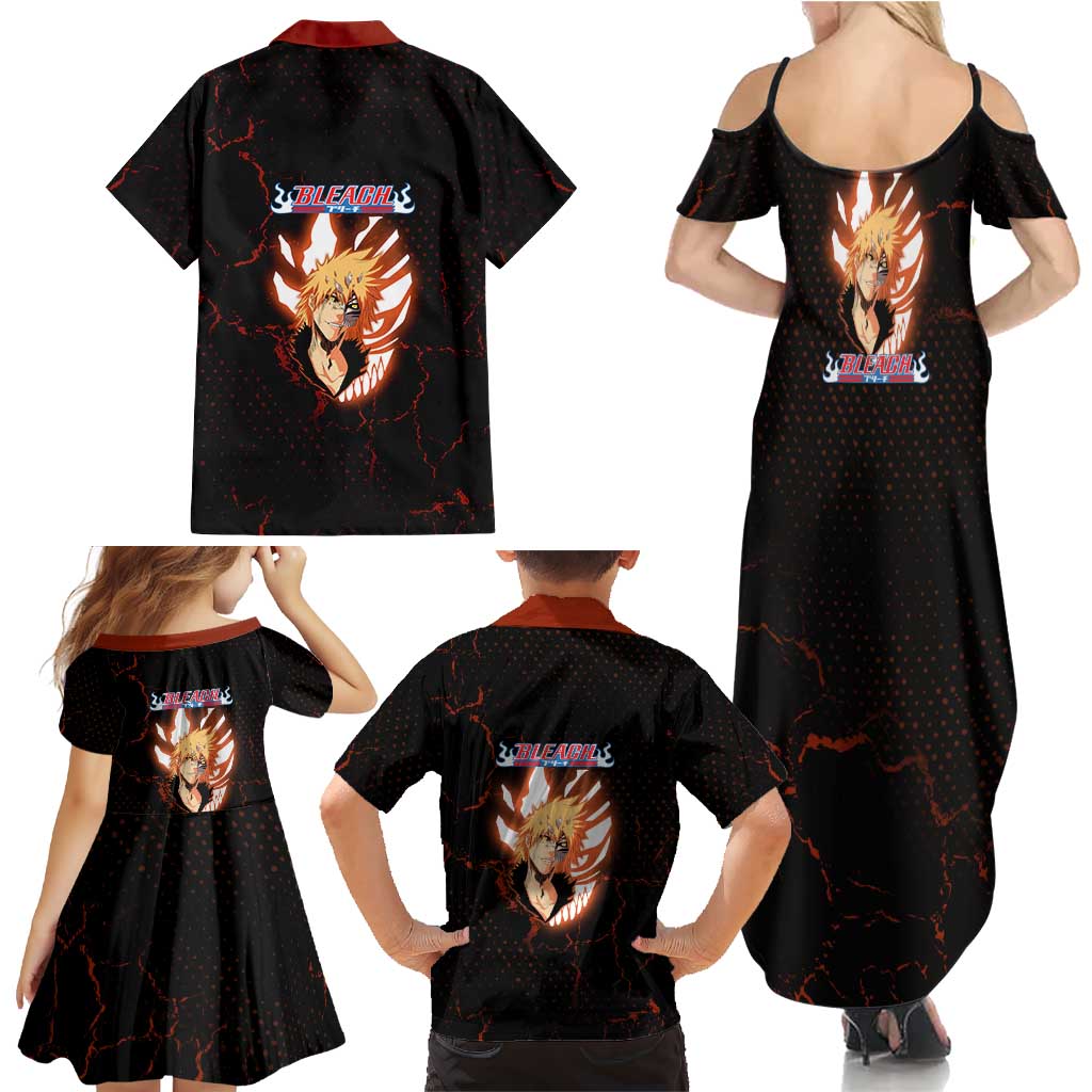 Ichigo Kurosaki Bleach Family Matching Summer Maxi Dress and Hawaiian Shirt Fiery Anime Grunge Aesthetic