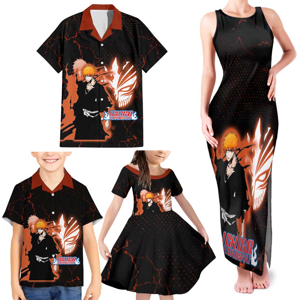 Ichigo Kurosaki Bleach Family Matching Tank Maxi Dress and Hawaiian Shirt Fiery Anime Grunge Aesthetic