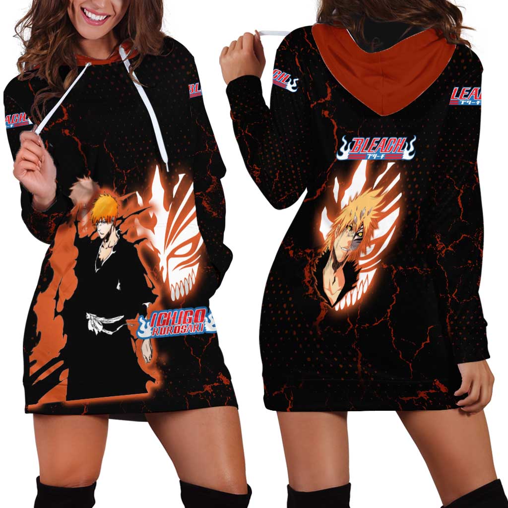 Ichigo Kurosaki Bleach Hoodie Dress Fiery Anime Grunge Aesthetic