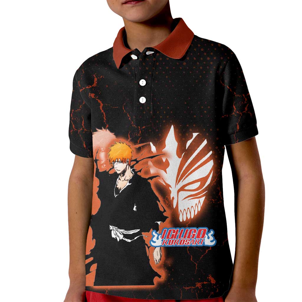 Ichigo Kurosaki Bleach Kid Polo Shirt Fiery Anime Grunge Aesthetic