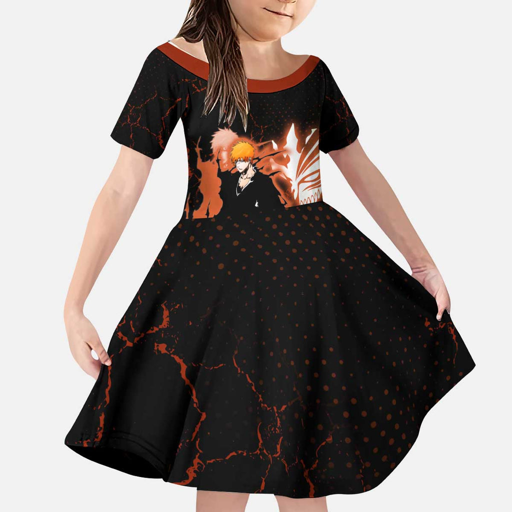 Ichigo Kurosaki Bleach Kid Short Sleeve Dress Fiery Anime Grunge Aesthetic