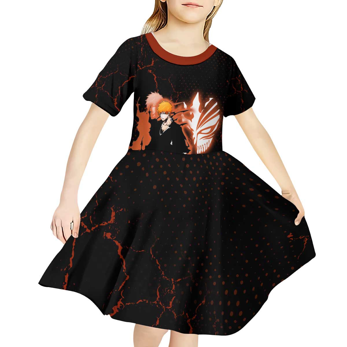 Ichigo Kurosaki Bleach Kid Short Sleeve Dress Fiery Anime Grunge Aesthetic