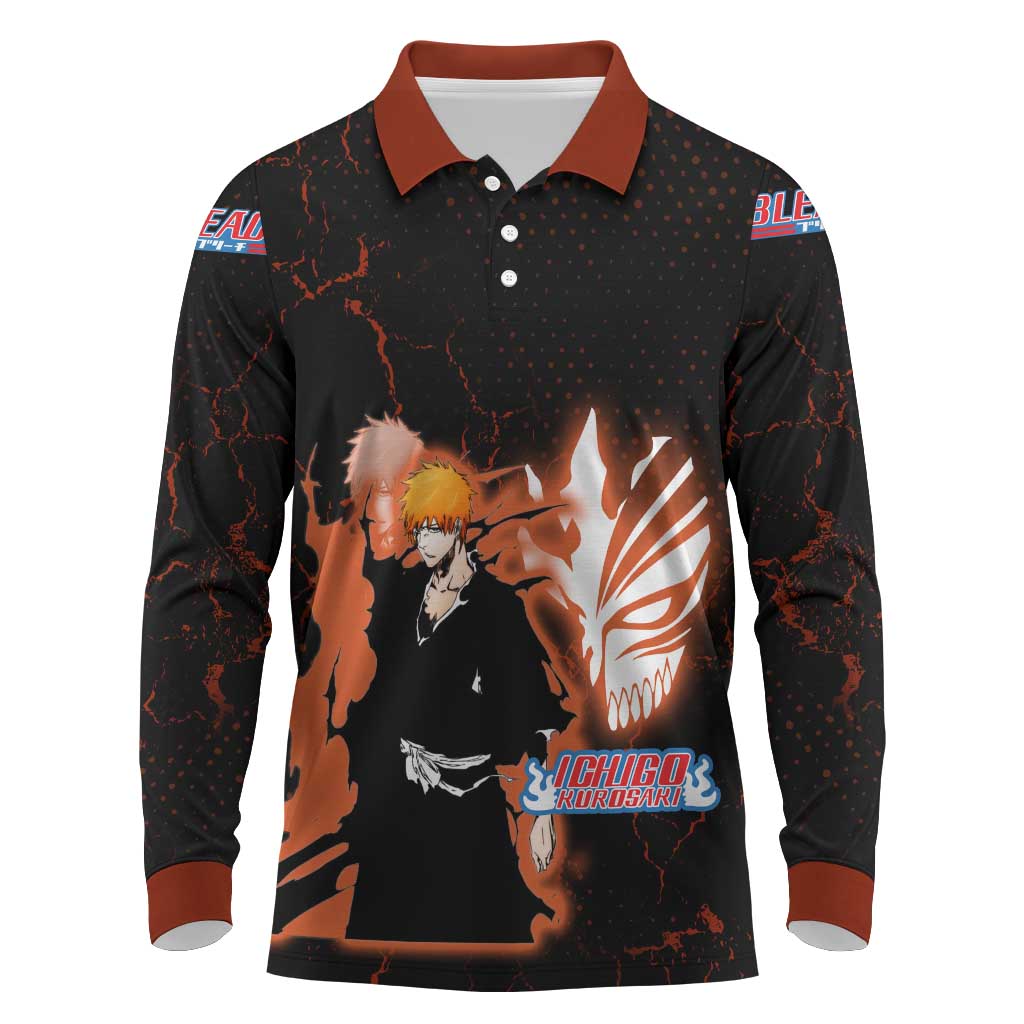 Ichigo Kurosaki Bleach Long Sleeve Polo Shirt Fiery Anime Grunge Aesthetic