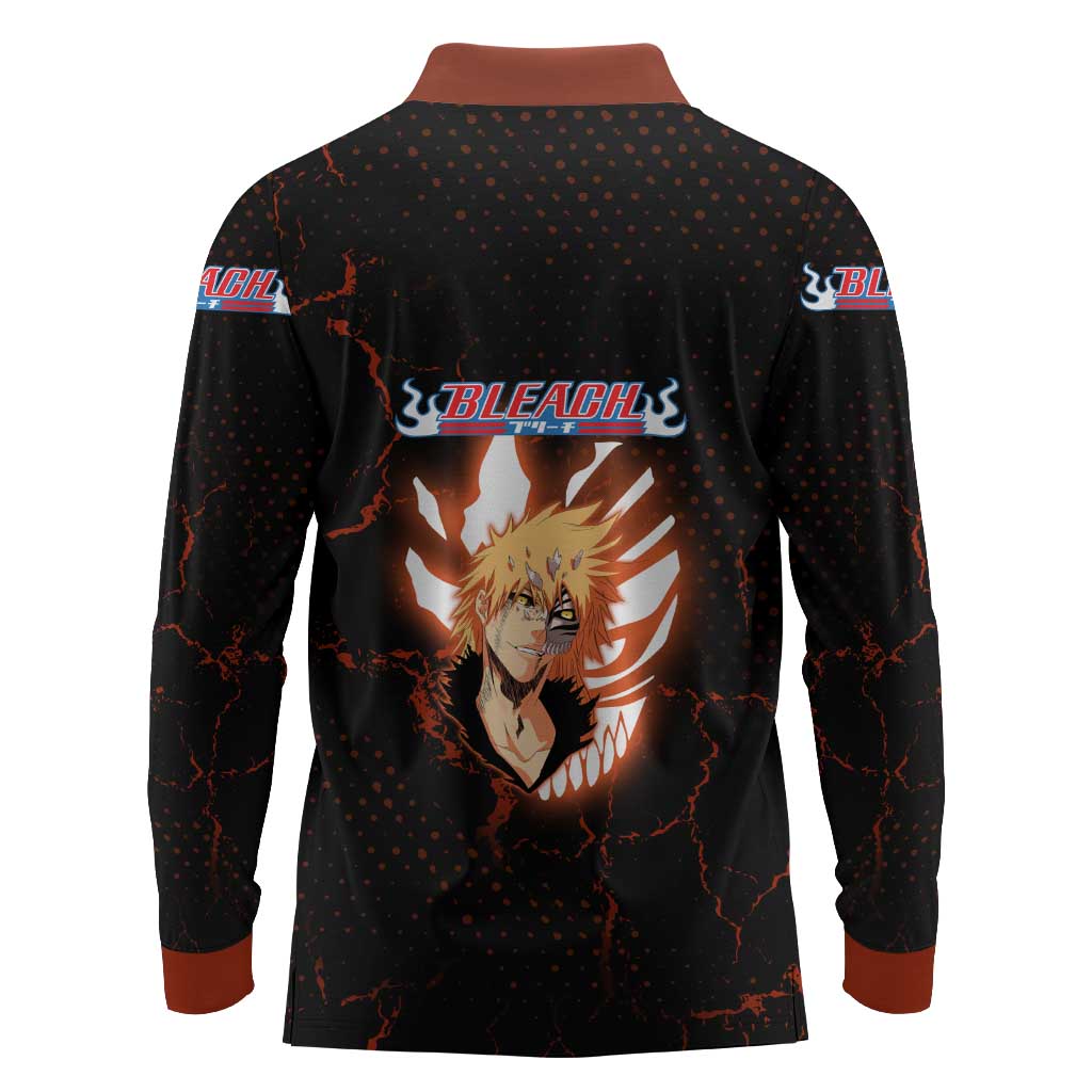 Ichigo Kurosaki Bleach Long Sleeve Polo Shirt Fiery Anime Grunge Aesthetic