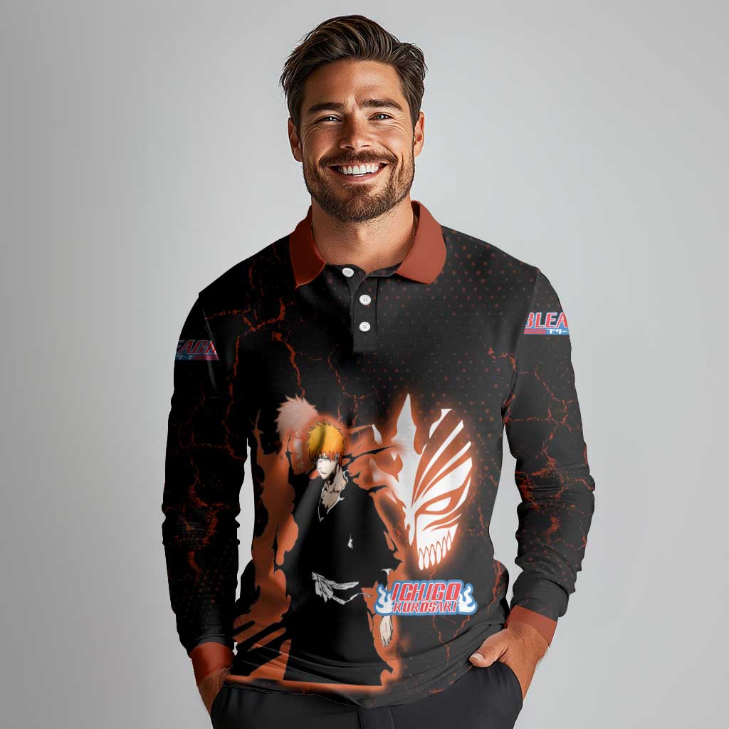 Ichigo Kurosaki Bleach Long Sleeve Polo Shirt Fiery Anime Grunge Aesthetic