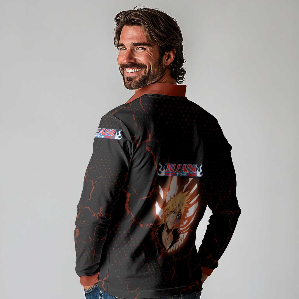 Ichigo Kurosaki Bleach Long Sleeve Polo Shirt Fiery Anime Grunge Aesthetic