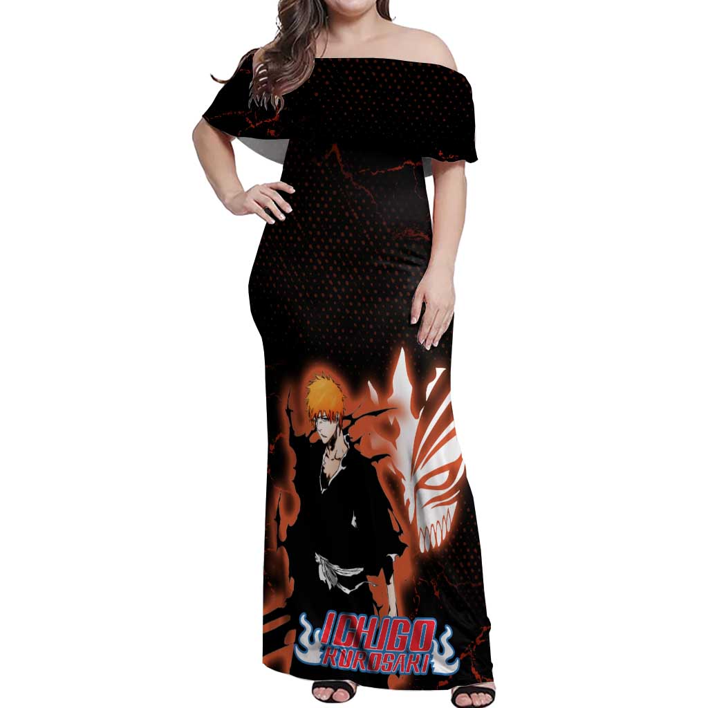 Ichigo Kurosaki Bleach Off Shoulder Maxi Dress Fiery Anime Grunge Aesthetic