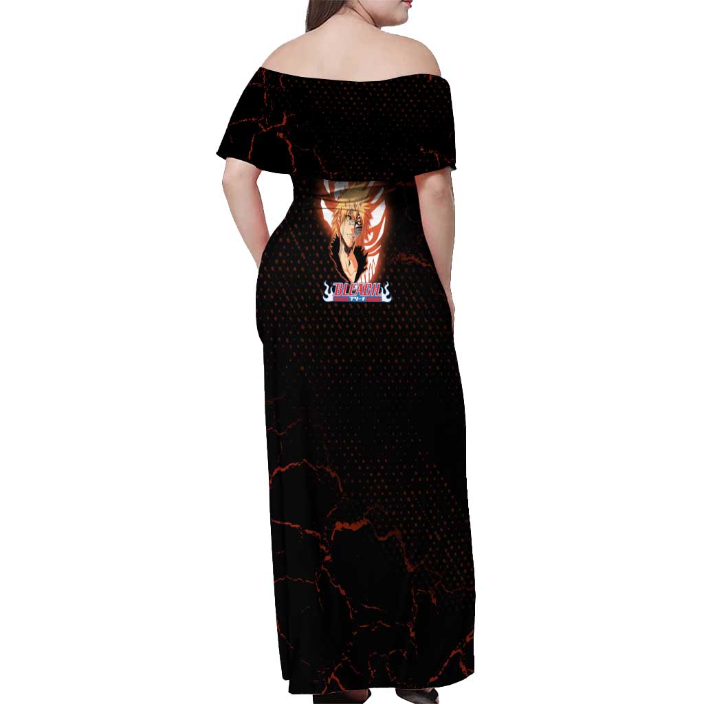 Ichigo Kurosaki Bleach Off Shoulder Maxi Dress Fiery Anime Grunge Aesthetic
