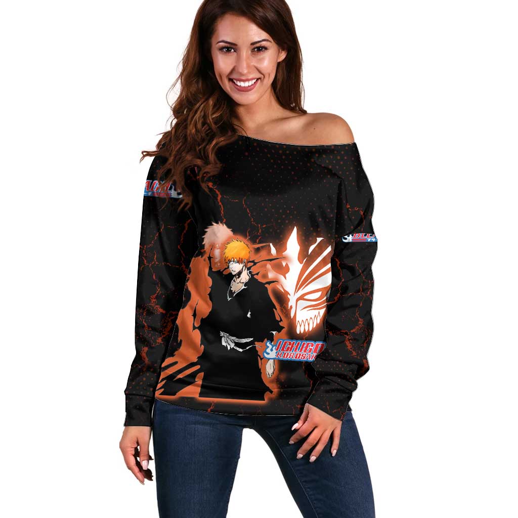 Ichigo Kurosaki Bleach Off Shoulder Sweater Fiery Anime Grunge Aesthetic