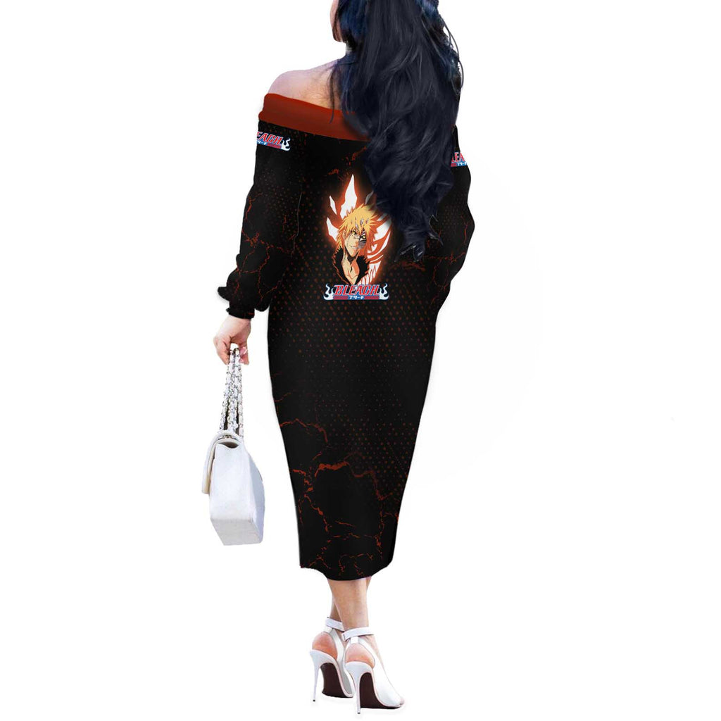 Ichigo Kurosaki Bleach Off The Shoulder Long Sleeve Dress Fiery Anime Grunge Aesthetic