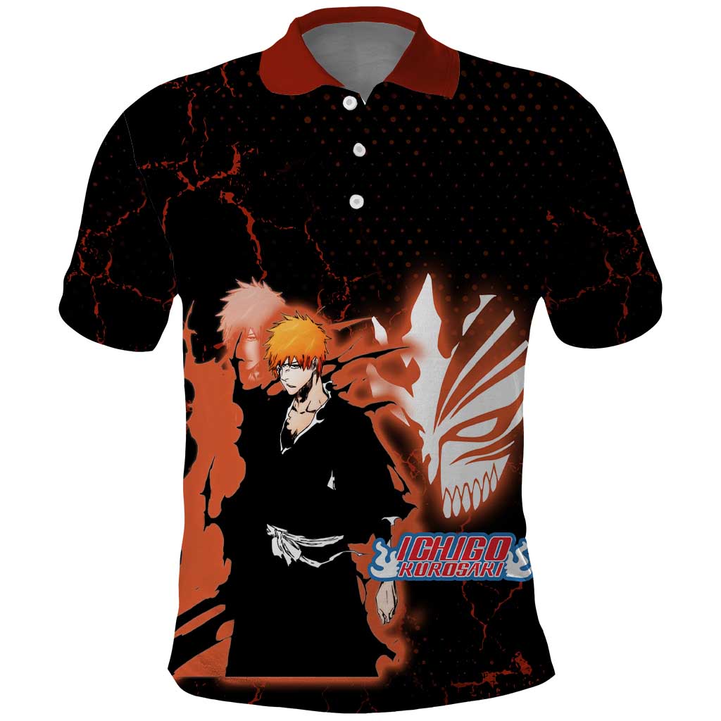 Ichigo Kurosaki Bleach Polo Shirt Fiery Anime Grunge Aesthetic