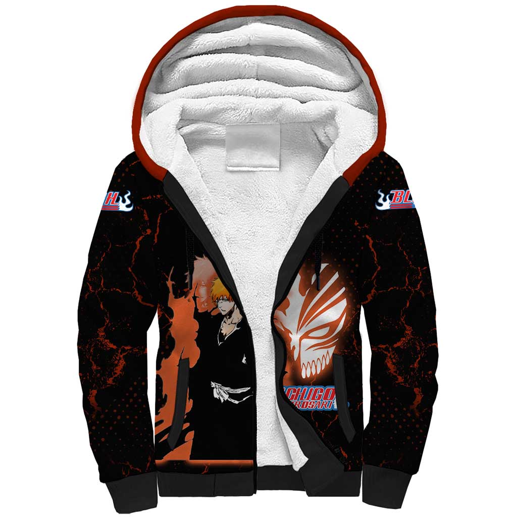 Ichigo Kurosaki Bleach Sherpa Hoodie Fiery Anime Grunge Aesthetic