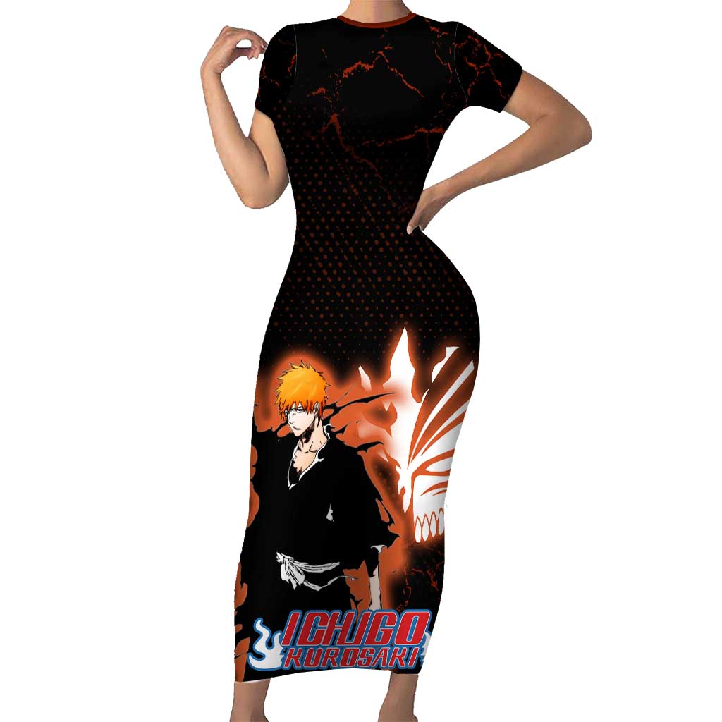 Ichigo Kurosaki Bleach Short Sleeve Bodycon Dress Fiery Anime Grunge Aesthetic