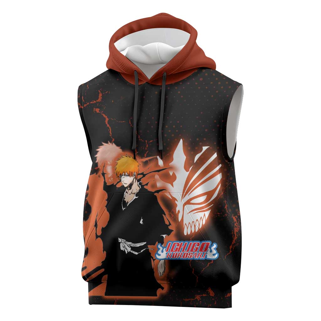 Ichigo Kurosaki Bleach Sleeveless Hoodie Fiery Anime Grunge Aesthetic