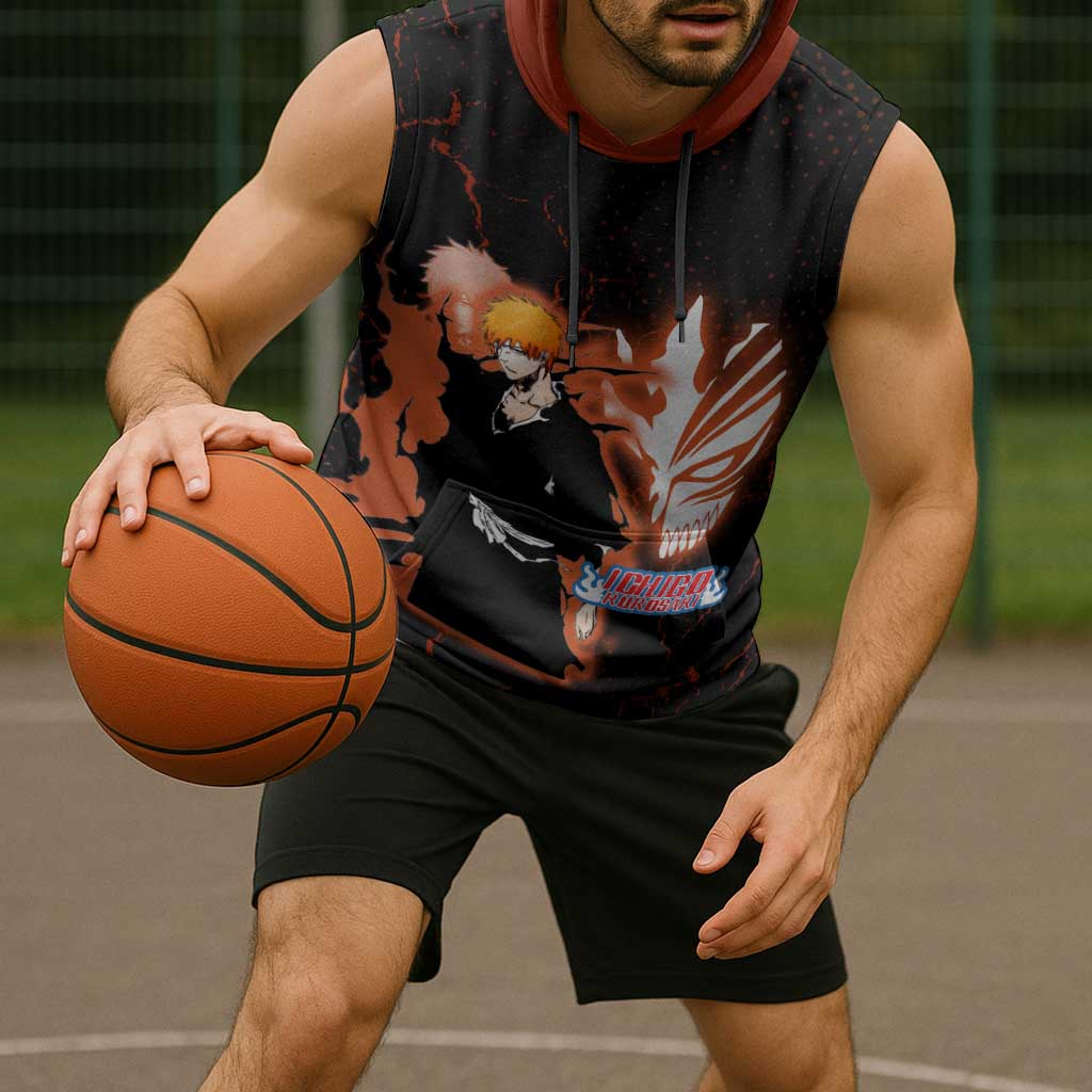 Ichigo Kurosaki Bleach Sleeveless Hoodie Fiery Anime Grunge Aesthetic