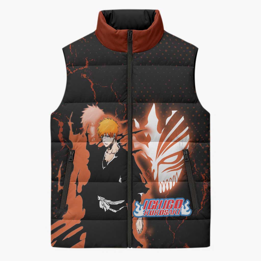 Ichigo Kurosaki Bleach Sleeveless Puffer Jacket Fiery Anime Grunge Aesthetic