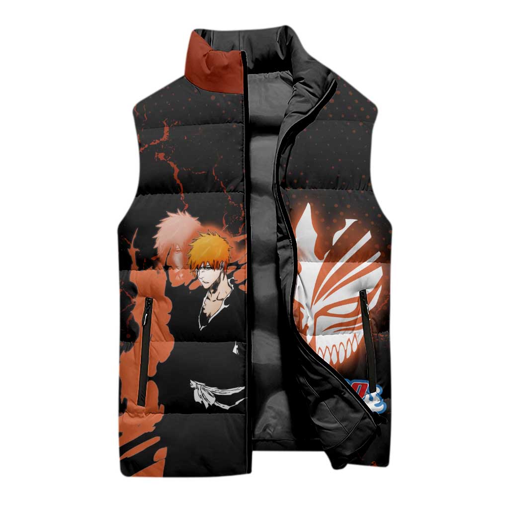 Ichigo Kurosaki Bleach Sleeveless Puffer Jacket Fiery Anime Grunge Aesthetic