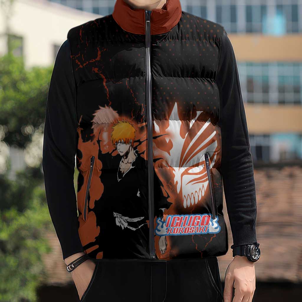 Ichigo Kurosaki Bleach Sleeveless Puffer Jacket Fiery Anime Grunge Aesthetic