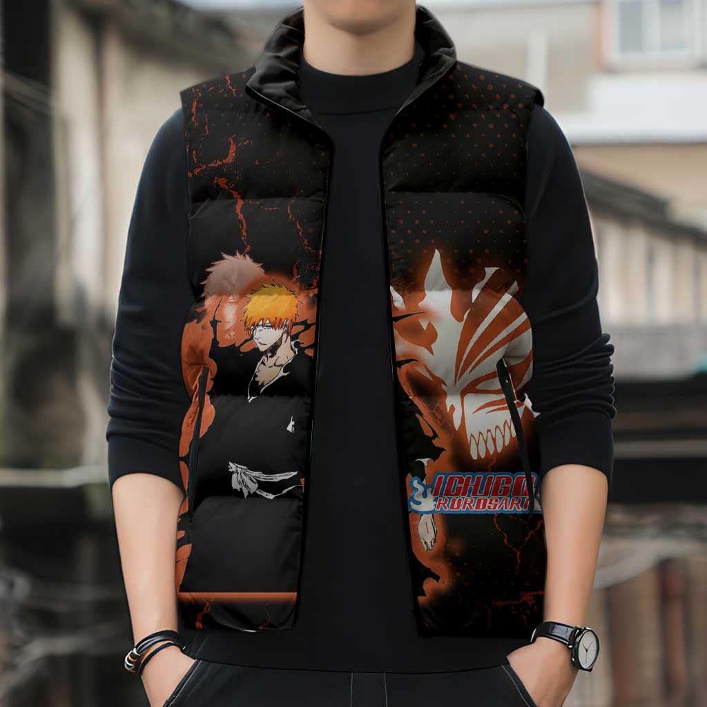 Ichigo Kurosaki Bleach Sleeveless Puffer Jacket Fiery Anime Grunge Aesthetic