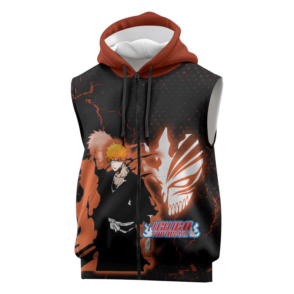 Ichigo Kurosaki Bleach Sleeveless Zip Hoodie Fiery Anime Grunge Aesthetic