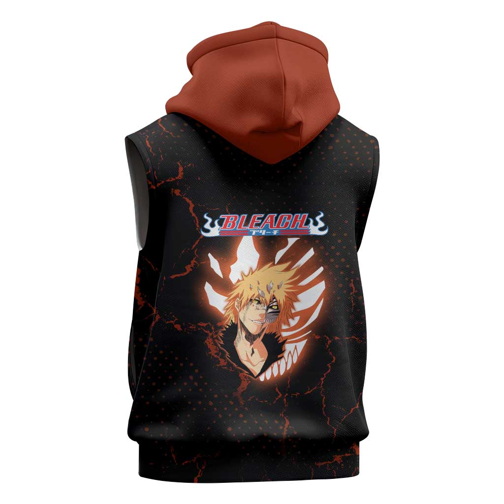Ichigo Kurosaki Bleach Sleeveless Zip Hoodie Fiery Anime Grunge Aesthetic