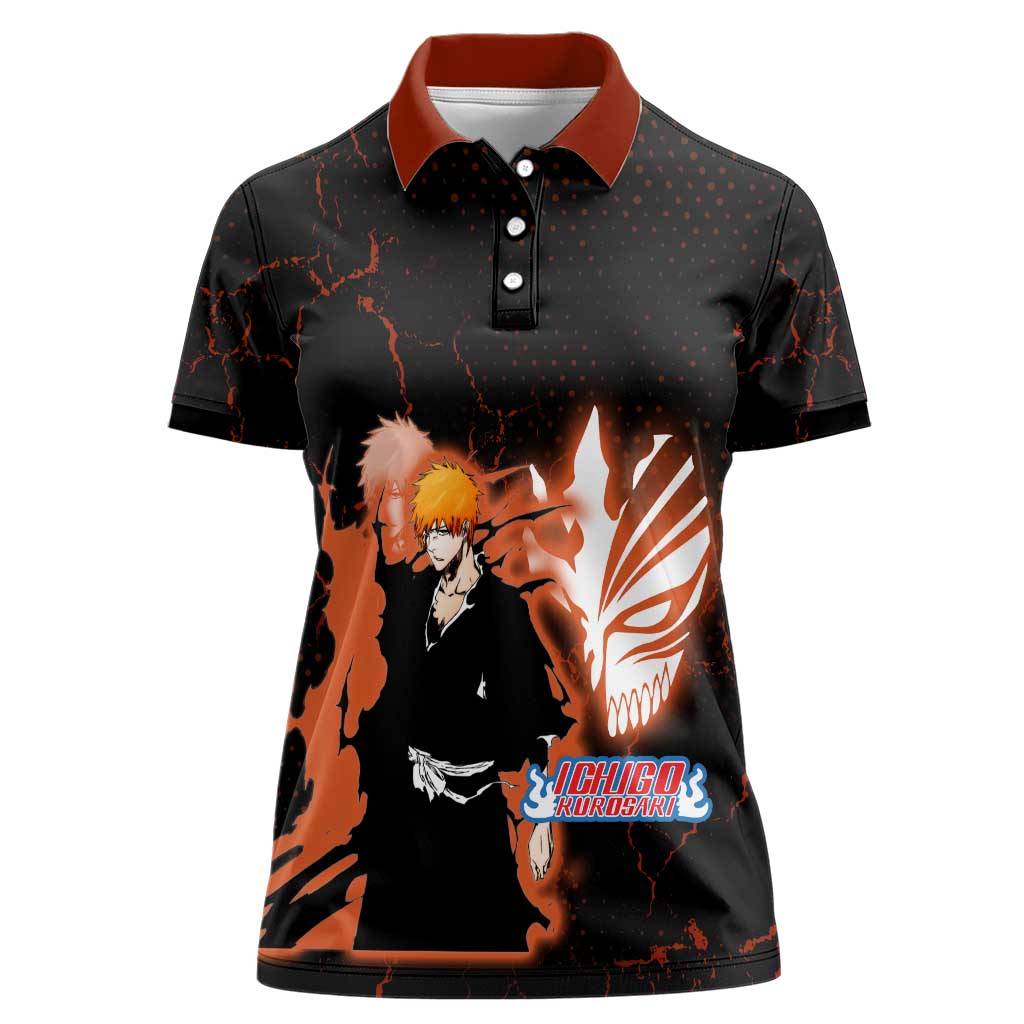 Ichigo Kurosaki Bleach Women Polo Shirt Fiery Anime Grunge Aesthetic