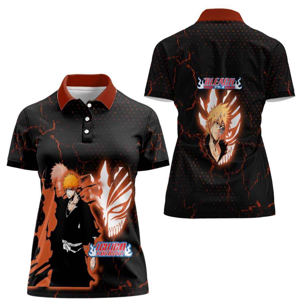 Ichigo Kurosaki Bleach Women Polo Shirt Fiery Anime Grunge Aesthetic