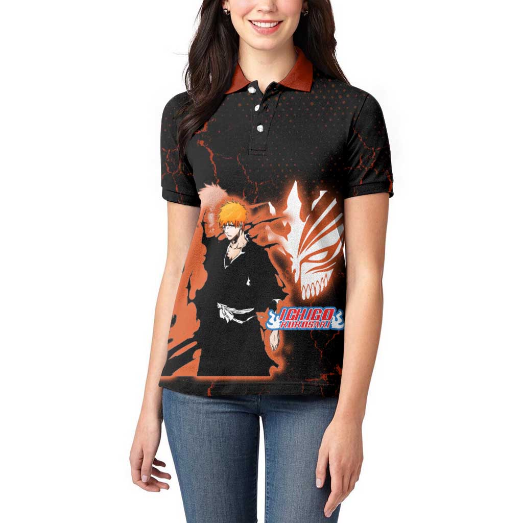 Ichigo Kurosaki Bleach Women Polo Shirt Fiery Anime Grunge Aesthetic