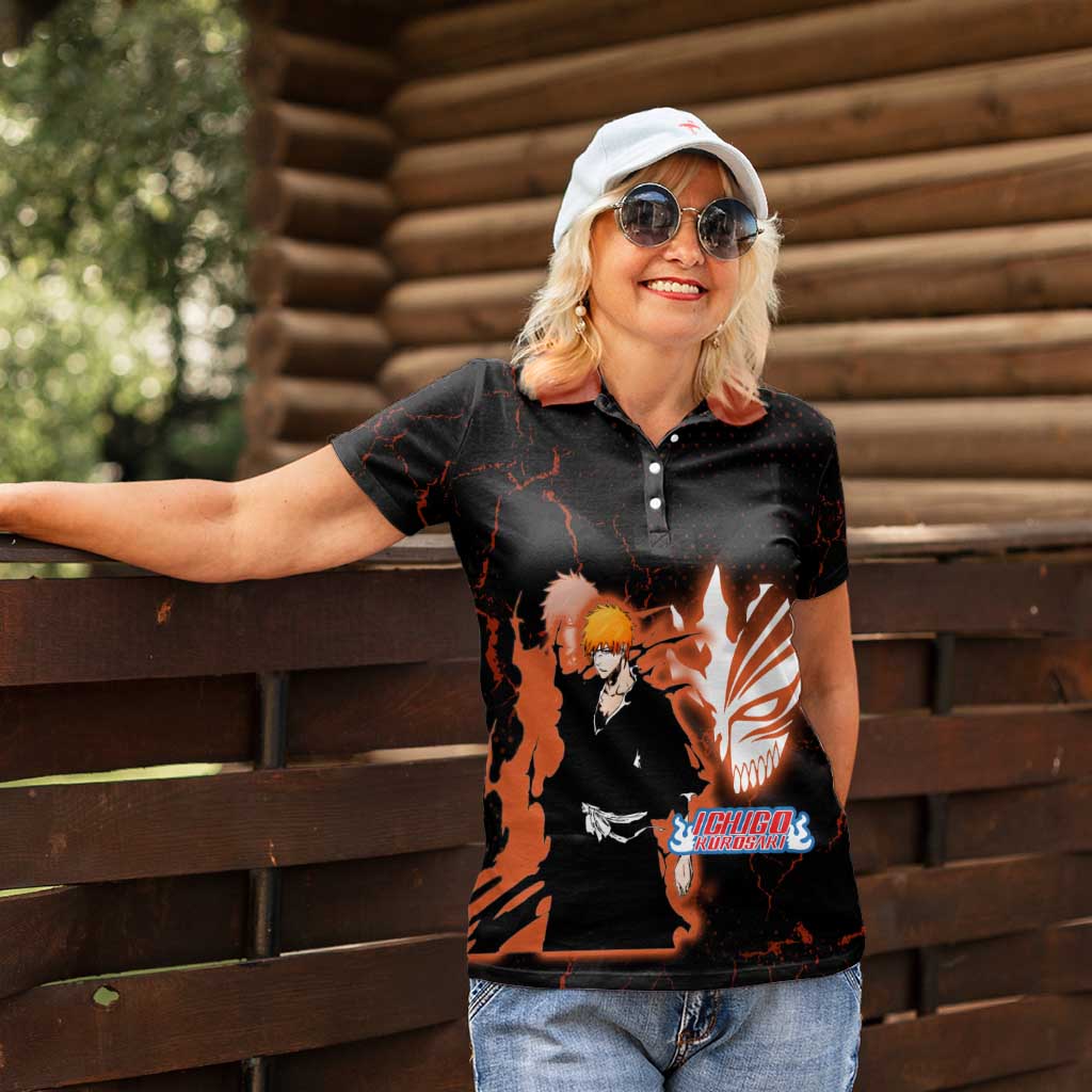 Ichigo Kurosaki Bleach Women Polo Shirt Fiery Anime Grunge Aesthetic
